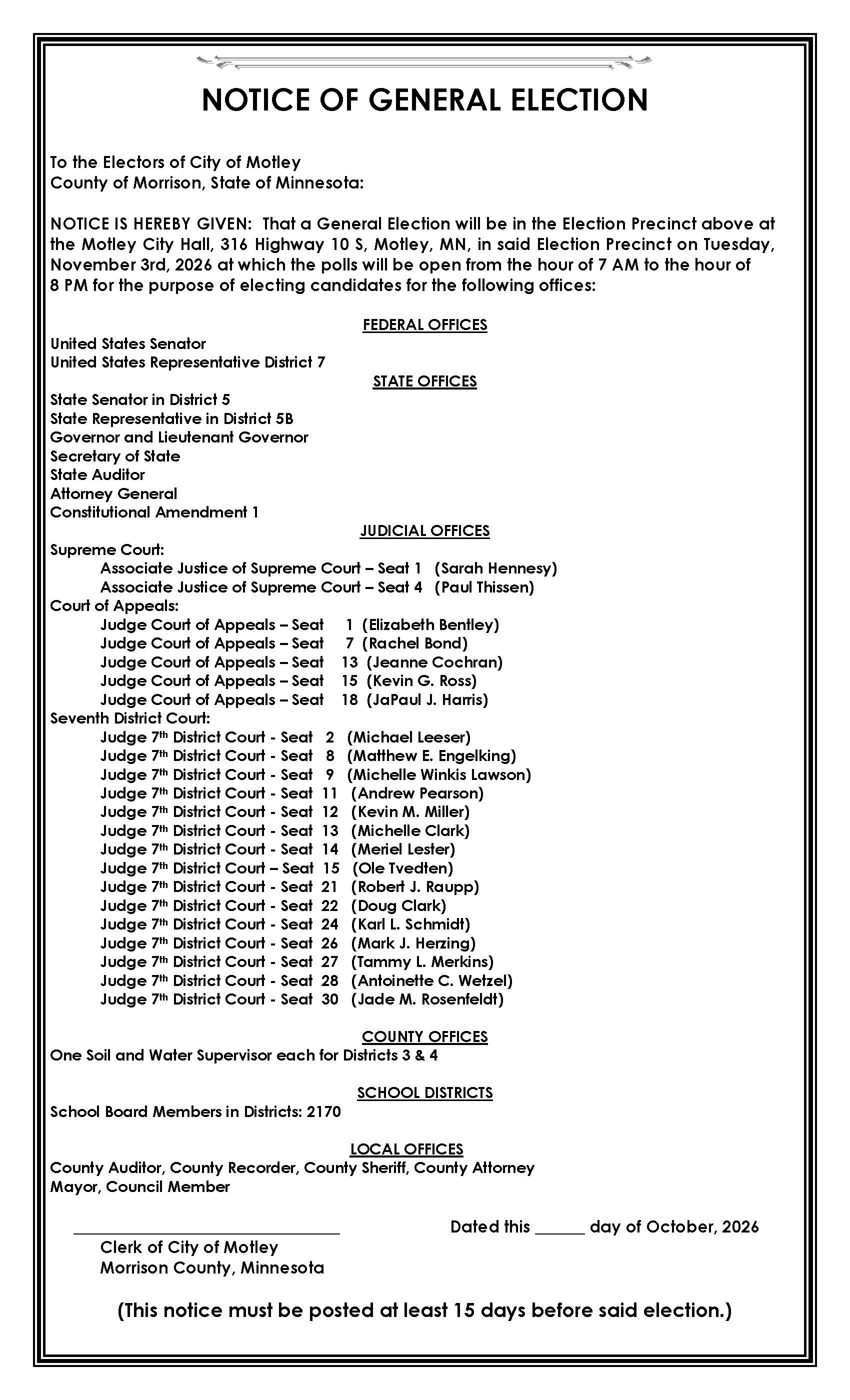 Official Notice of General Election